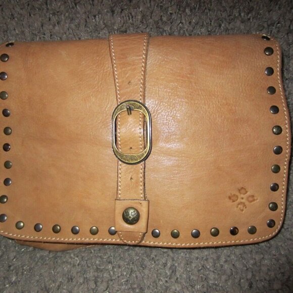 PATRICIA NASH-Montov-Distressed Studded Tan Leather Xbody Messenger-Excellent - Picture 2 of 6